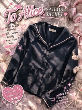To Alice Blue Pink Trim Bunny Patch Sailor Cosplay Anime Jacket
